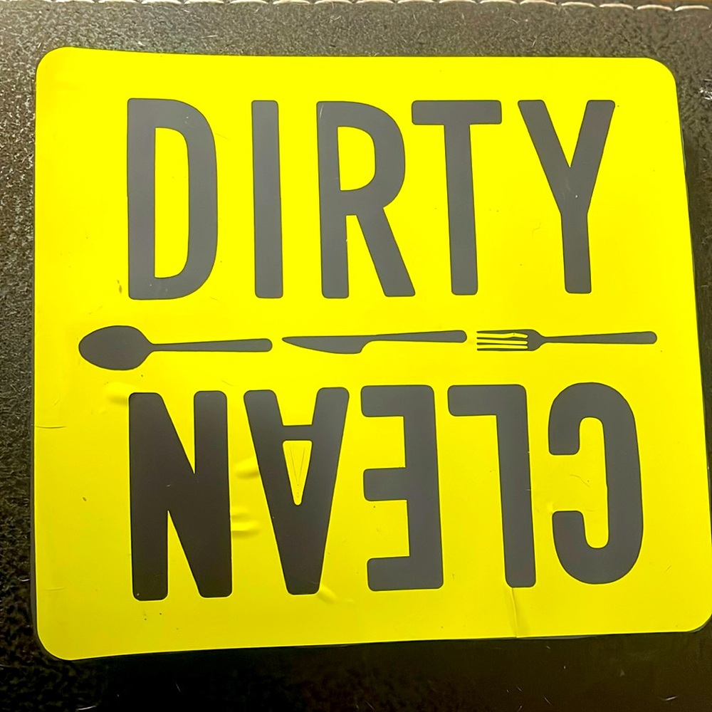 Handmade by me, dirty, clean magnets for dishwasher. Color, black and yellow